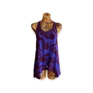 Vince silk top floral purple blue medium sleeveless